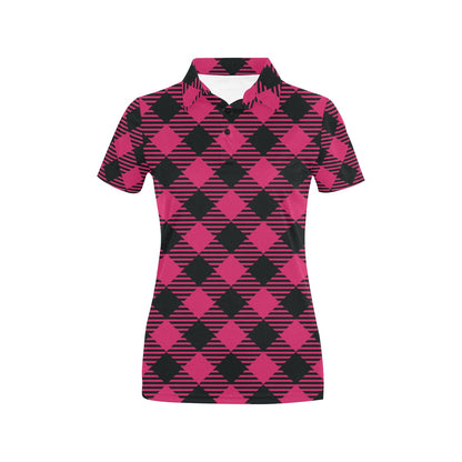 Buffalo check Pink Pattern Print Design 01 Women's Polo Shirt