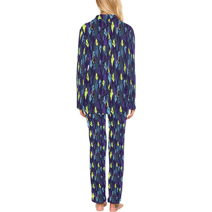 Shark Neon color Print Women's Long Pajama Set