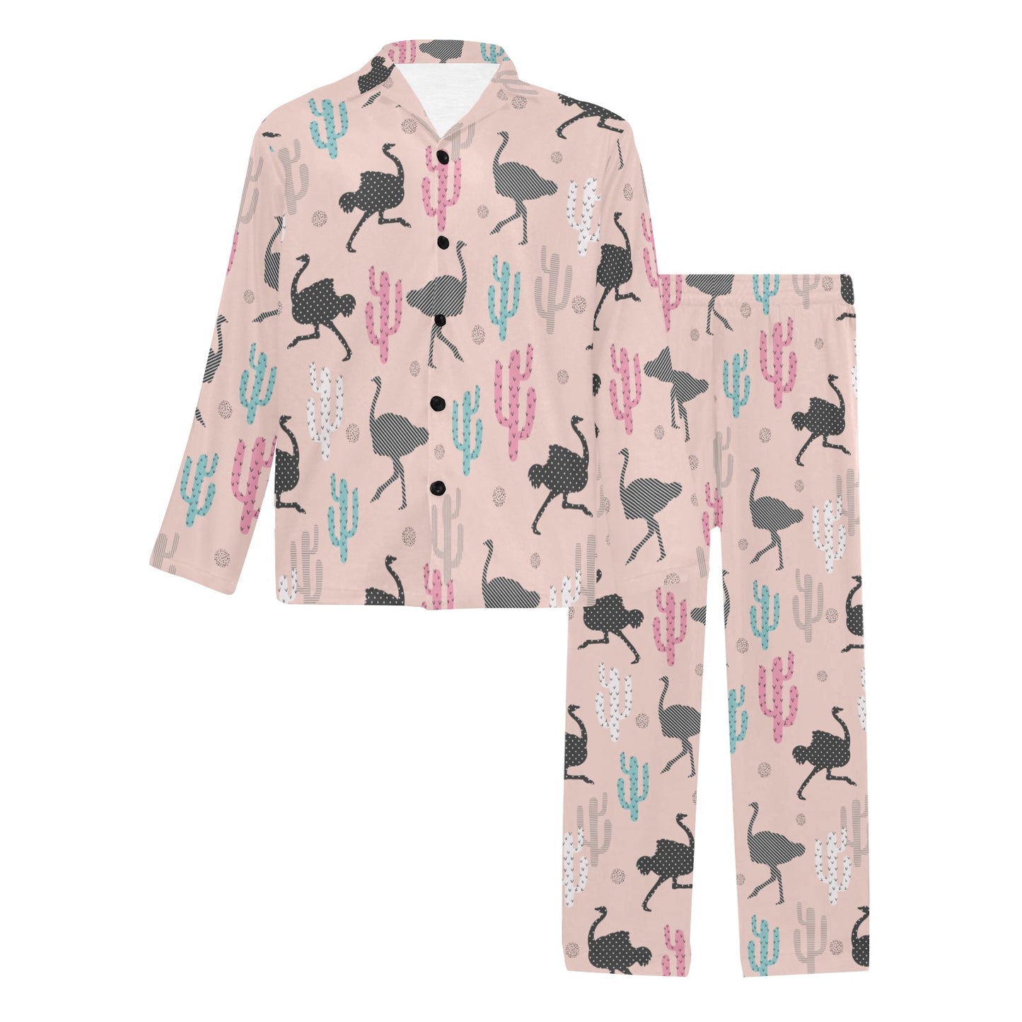 Ostrich Pattern Print Design 03 Men's Long Pajama Set