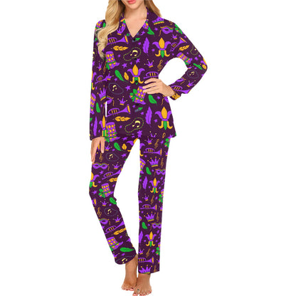 Mardi Gras Pattern Print Design 08 Women's Long Pajama Set