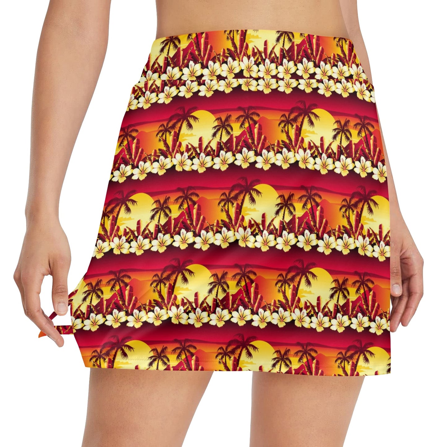 Hawaiian Tropical Sunset Hibiscus Print 17" Golf & Pickleball Skort with Pockets
