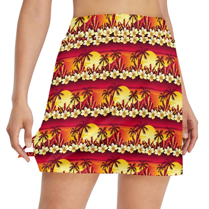 Hawaiian Tropical Sunset Hibiscus Print 17" Golf & Pickleball Skort with Pockets