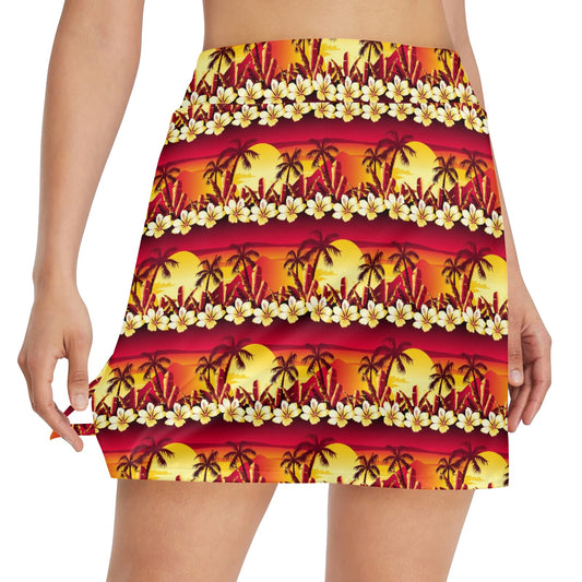 Hawaiian Tropical Sunset Hibiscus Print 17" Golf & Pickleball Skort with Pockets