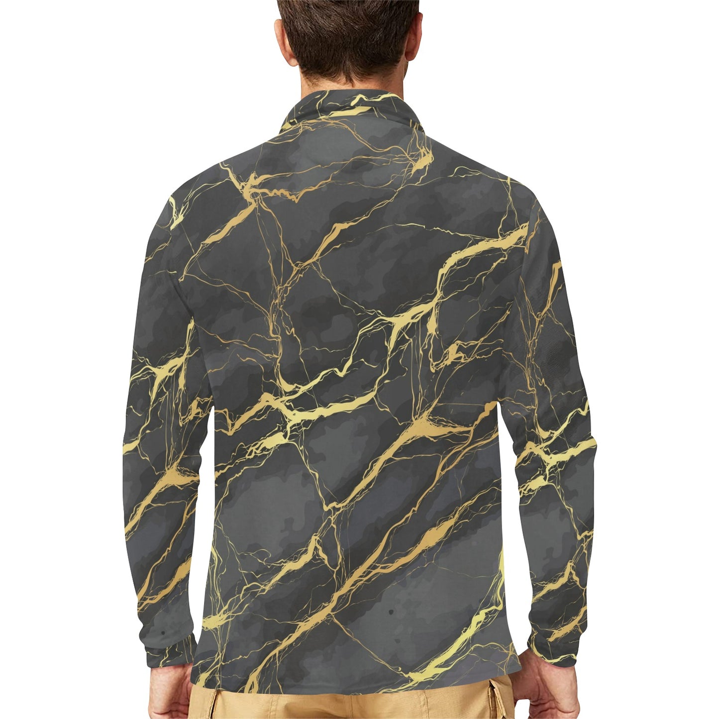 Marble Pattern Print Design 02 Long Sleeve Polo Shirt For Men's