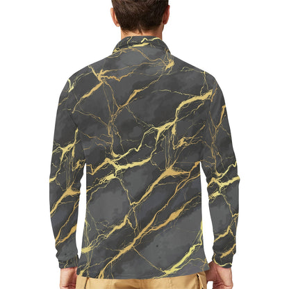 Marble Pattern Print Design 02 Long Sleeve Polo Shirt For Men's