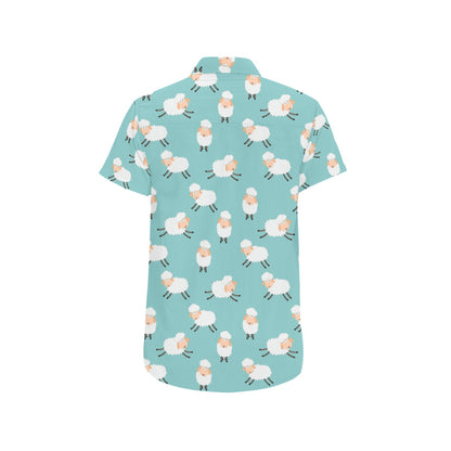 Sheep Print Design LKS406 Men Short Sleeve Button Up Shirt