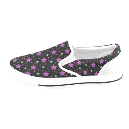 Star Print Design LKS305 White Slip Ons Canvas Women's Shoes