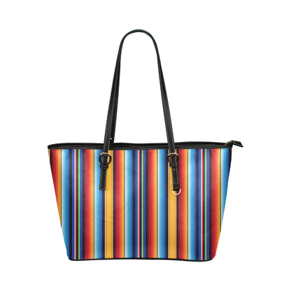 Mexican Blanket Stripe Print Pattern Leather Tote Bag