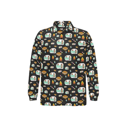 Camper marshmallow Camping Design Print Long Sleeve Polo Shirt For Men's