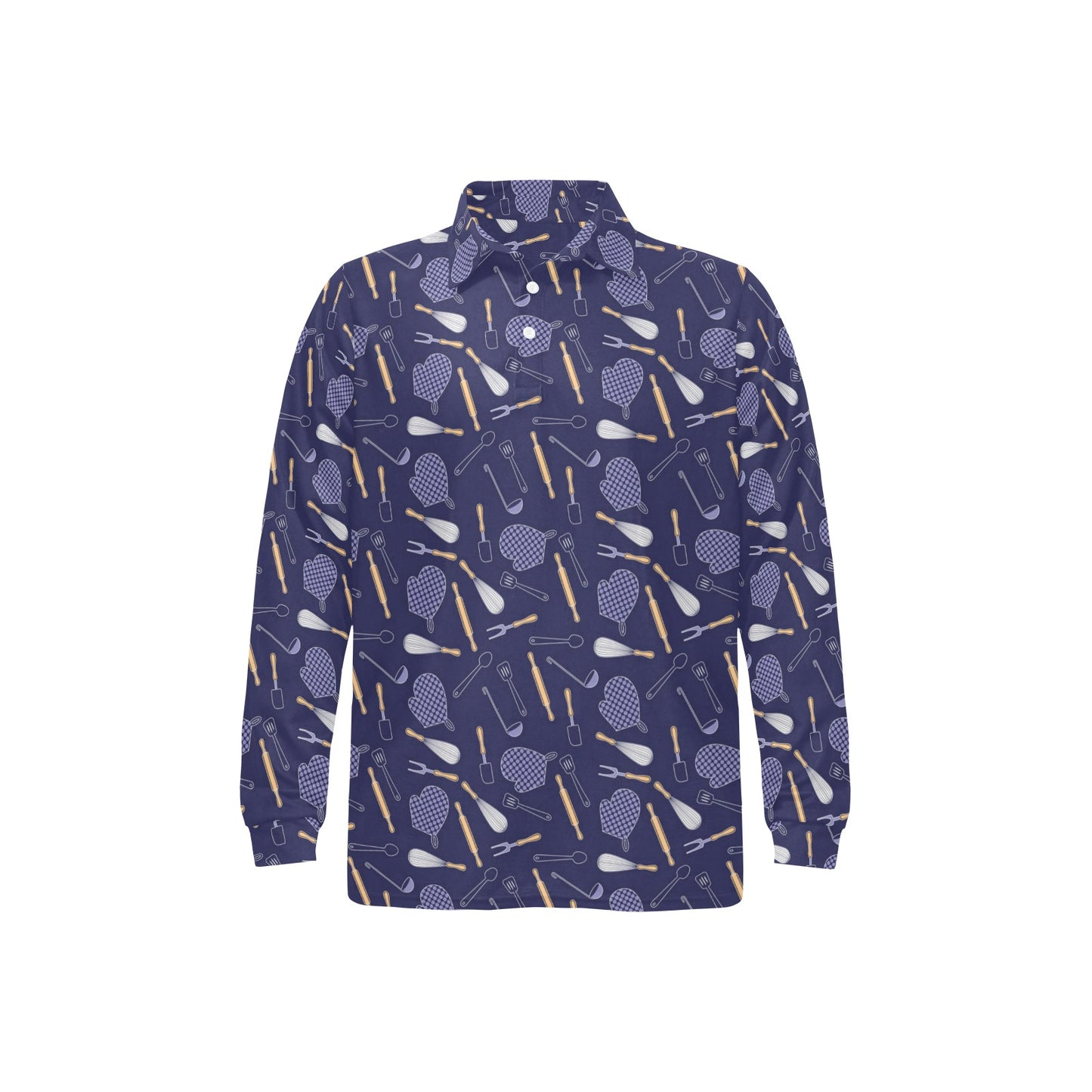 Cooking Kitchen Tools Pattern Print Design 04 Long Sleeve Polo Shirt For Men's