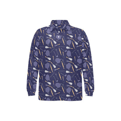 Cooking Kitchen Tools Pattern Print Design 04 Long Sleeve Polo Shirt For Men's