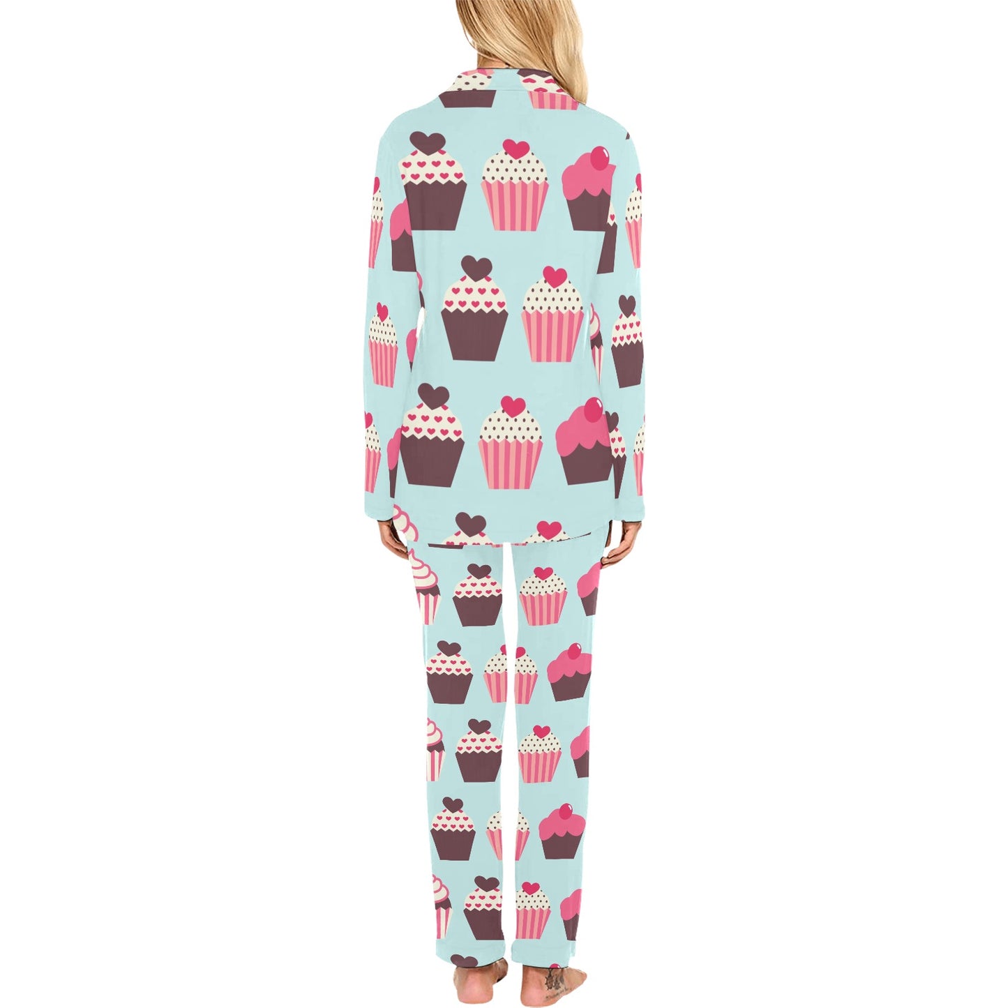 CupCake Print Pattern Women's Long Pajama Set