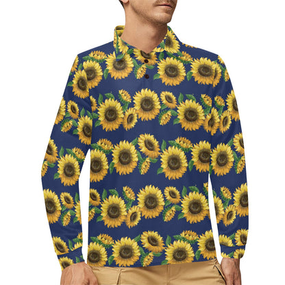 Sunflower Print Design LKS307 Long Sleeve Polo Shirt For Men's