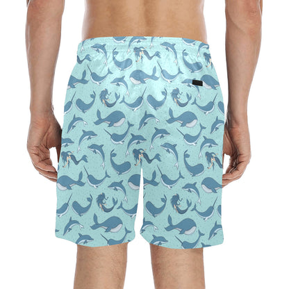 Narwhal Themed Print Men's Swim Trunks Beach Shorts