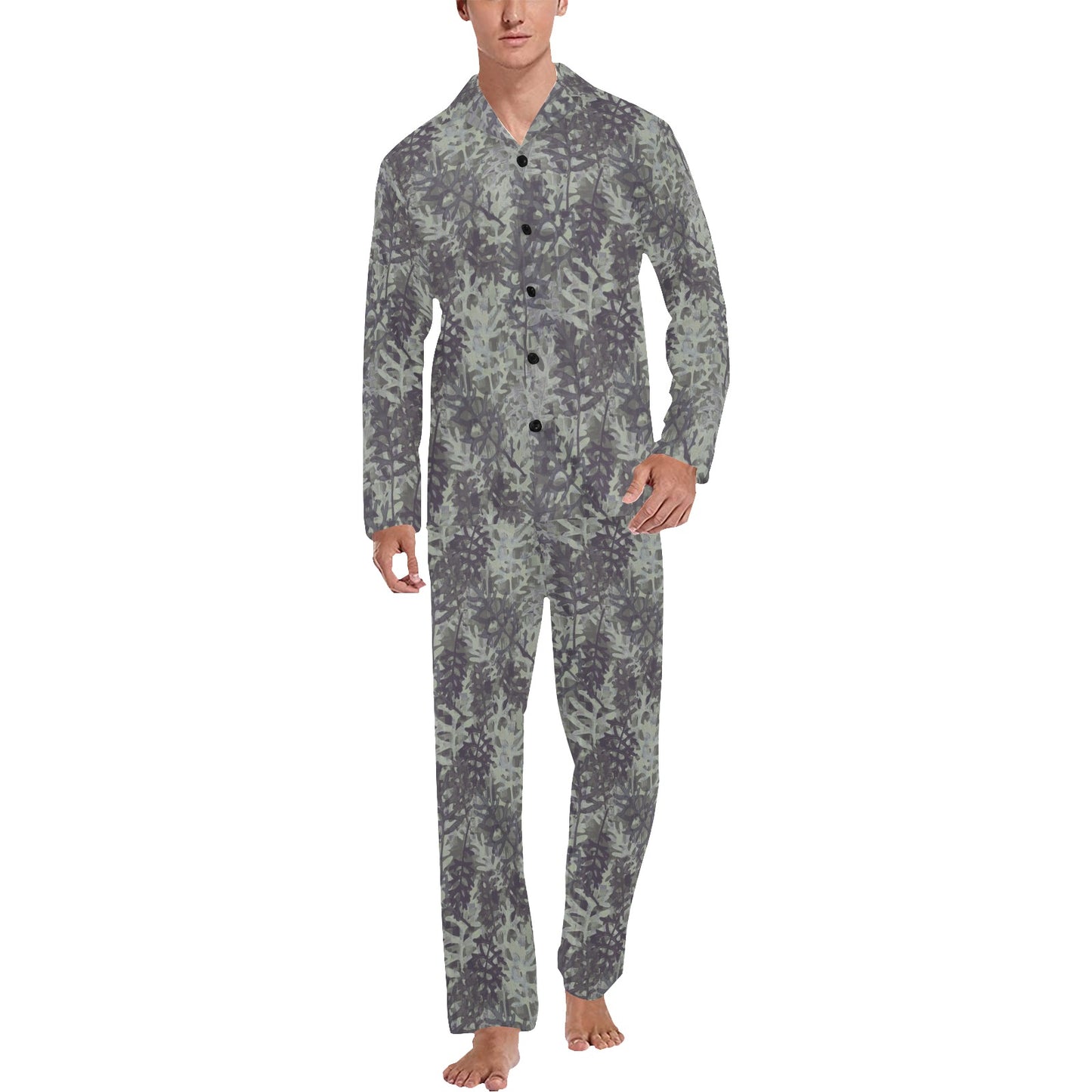 Camouflage Fern Pattern Print Design 05 Men's Long Pajama Set