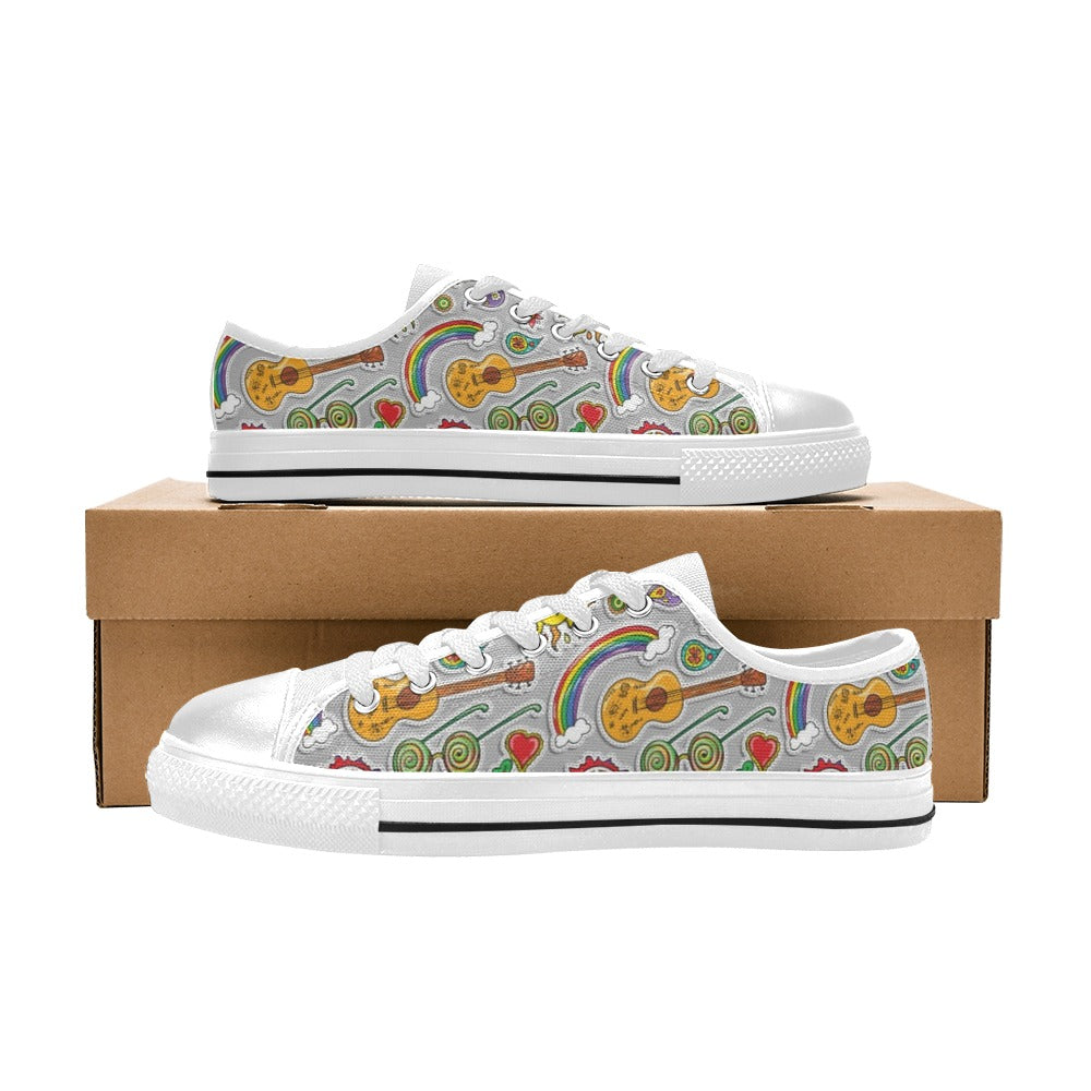 Hippie Print Design LKS306 Women's White Low Top Shoes