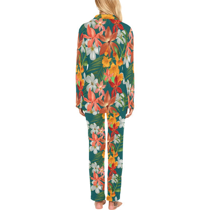Amaryllis Pattern Print Design AL06 Women's Long Pajama Set