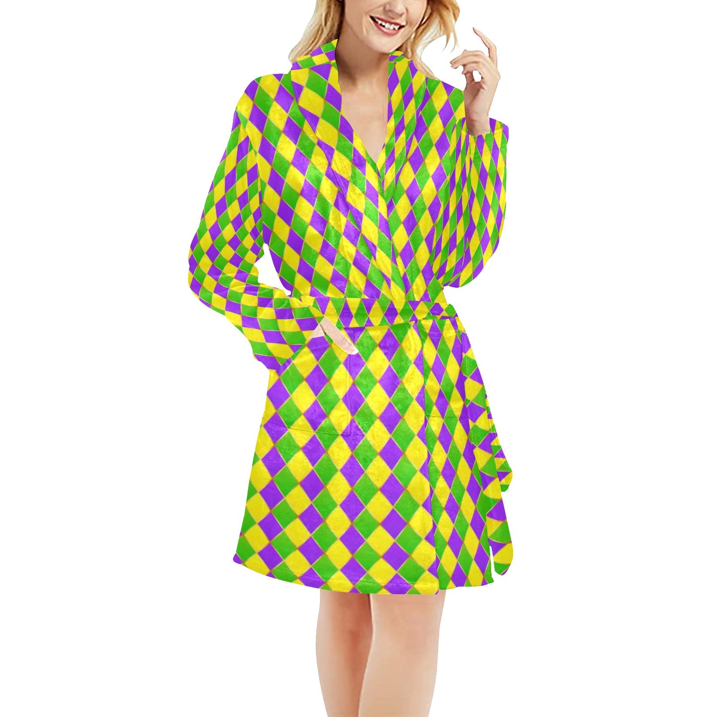 Mardi Gras Pattern Print Design 01 Women's Fleece Robe