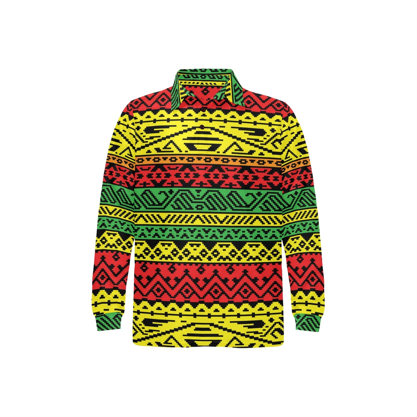 Rastafarian Pattern Print Design A02 Long Sleeve Polo Shirt For Men's