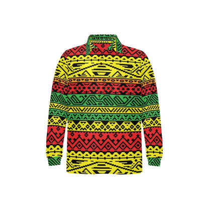 Rastafarian Pattern Print Design A02 Long Sleeve Polo Shirt For Men's