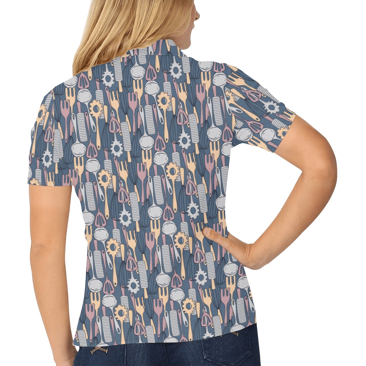 Cooking Kitchen Tools Pattern Print Design 05 Women's Polo Shirt