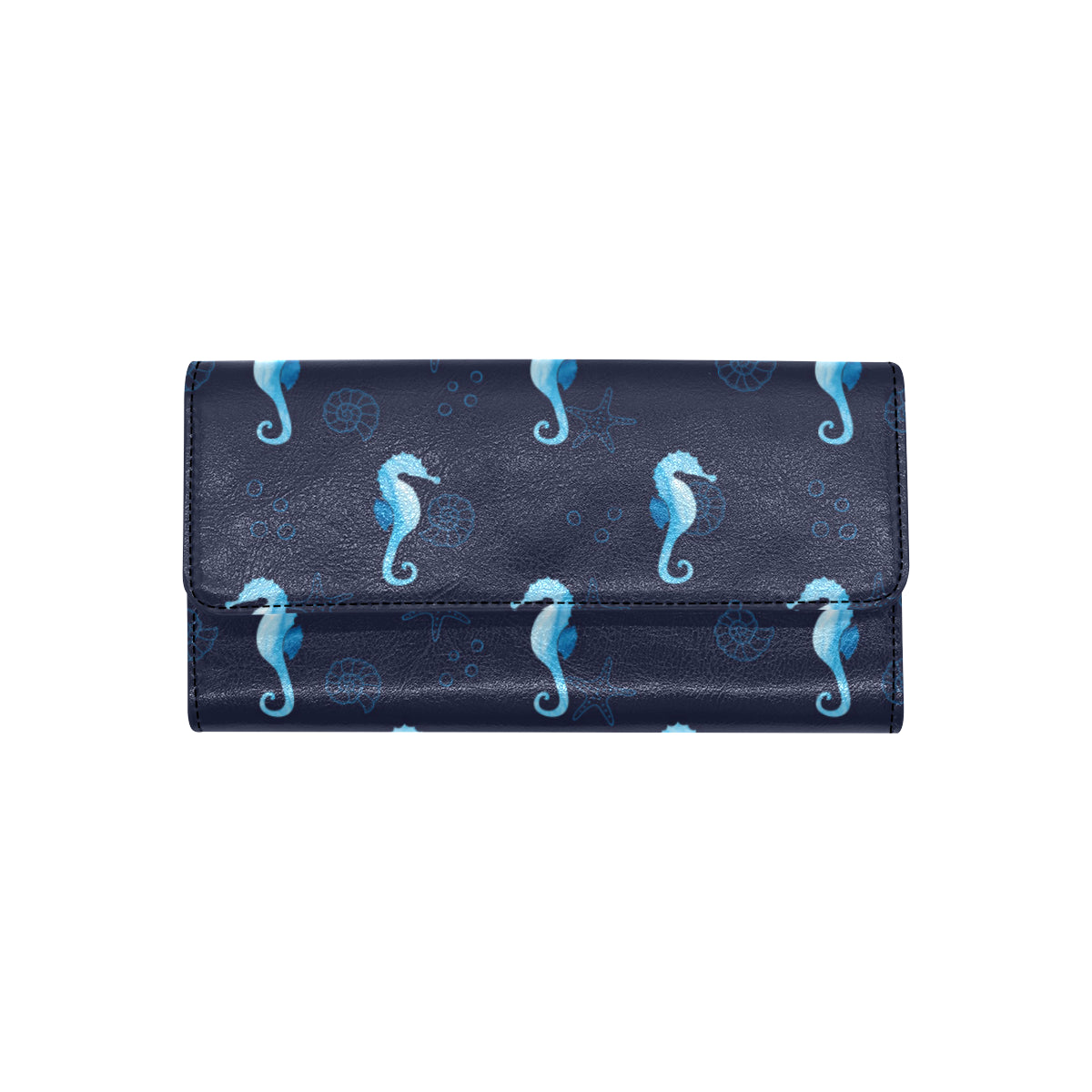 SeaHorse Blue neon Pattern Print Design 03 Women's Trifold Wallet