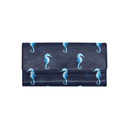 SeaHorse Blue neon Pattern Print Design 03 Women's Trifold Wallet