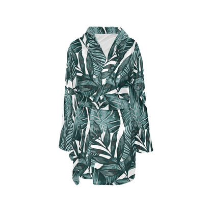 Tropical Palm Leaves Pattern Women's Fleece Robe