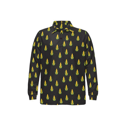 Corn Pattern Print Design 04 Long Sleeve Polo Shirt For Men's