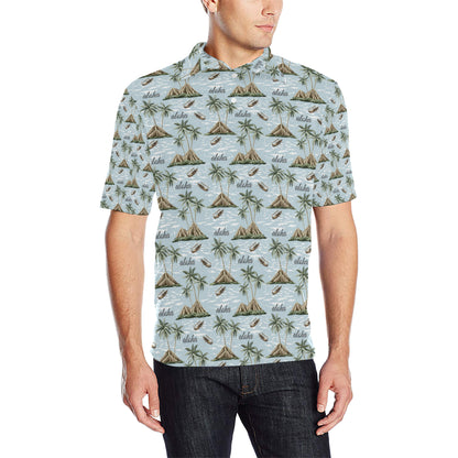 Aloha Hawaii island Design Themed Print Men Polo Shirt