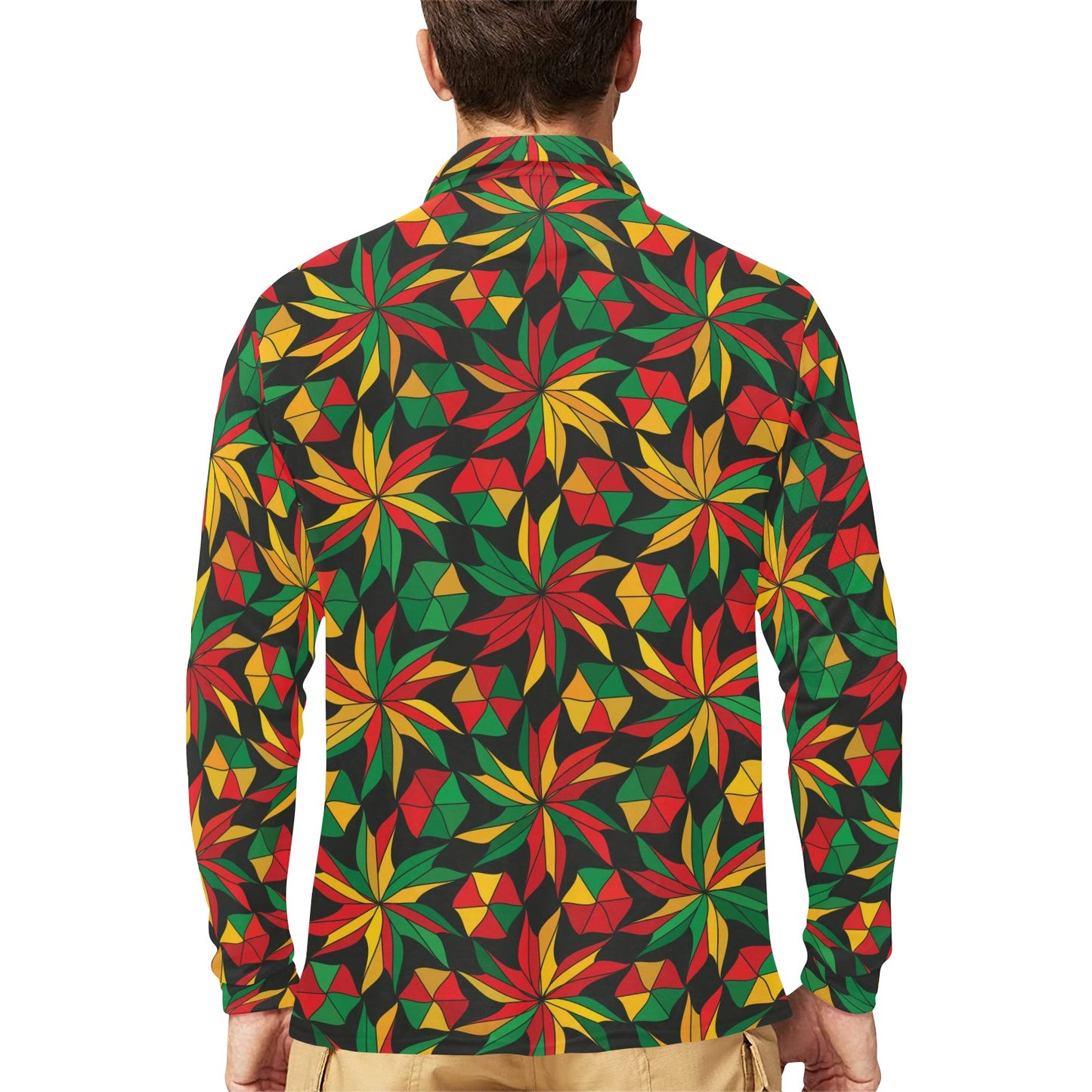 Rastafarian Pattern Print Design A03 Long Sleeve Polo Shirt For Men's