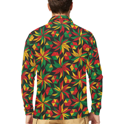 Rastafarian Pattern Print Design A03 Long Sleeve Polo Shirt For Men's