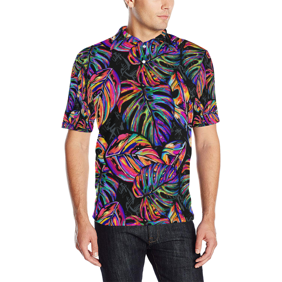 Neon Color Tropical Palm Leaves Men Polo Shirt