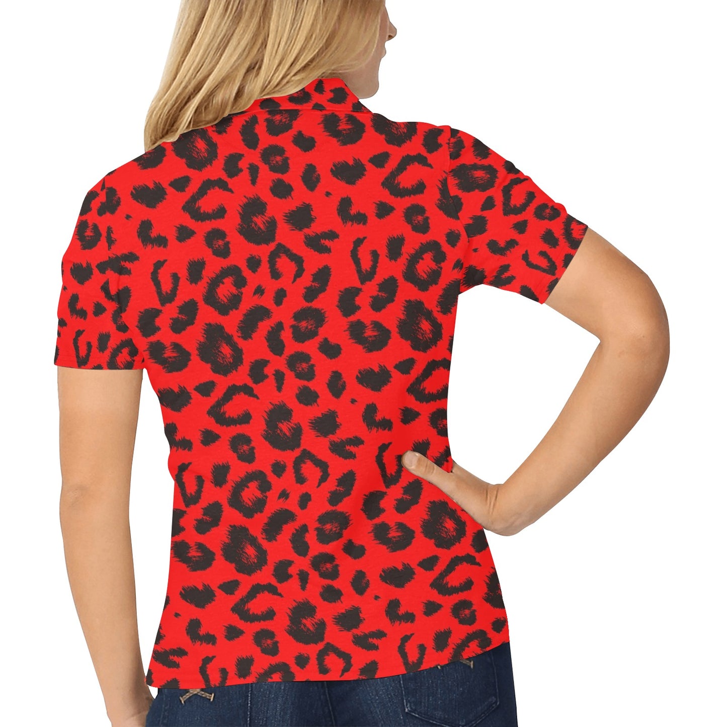 Leopard Red Skin Print Women's Polo Shirt