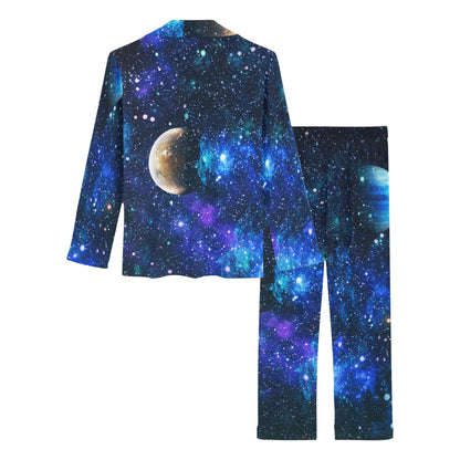 Galaxy Stardust Planet Space Print Women's Long Pajama Set