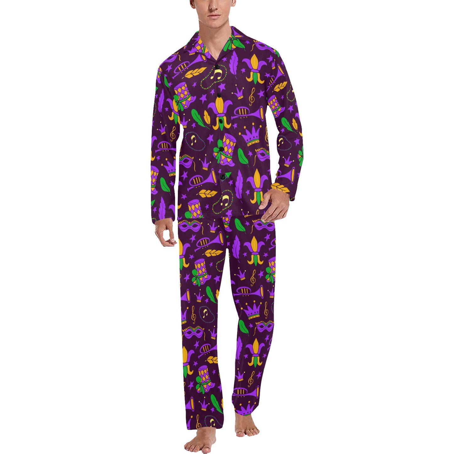 Mardi Gras Pattern Print Design 08 Men's Long Pajama Set
