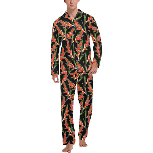 Heliconia Pattern Print Design HL010 Men's Long Pajama Set