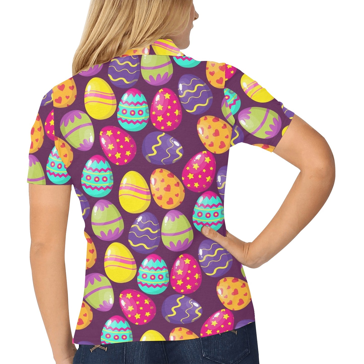 Easter Eggs Pattern Print Design RB04 Women's Polo Shirt