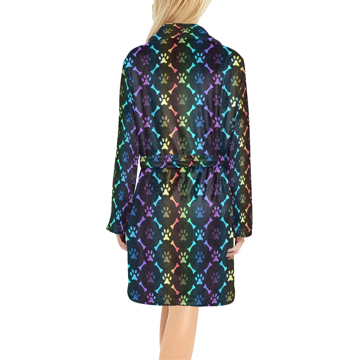 Paw Rainbow Pattern Print Design A01 Women's Fleece Robe