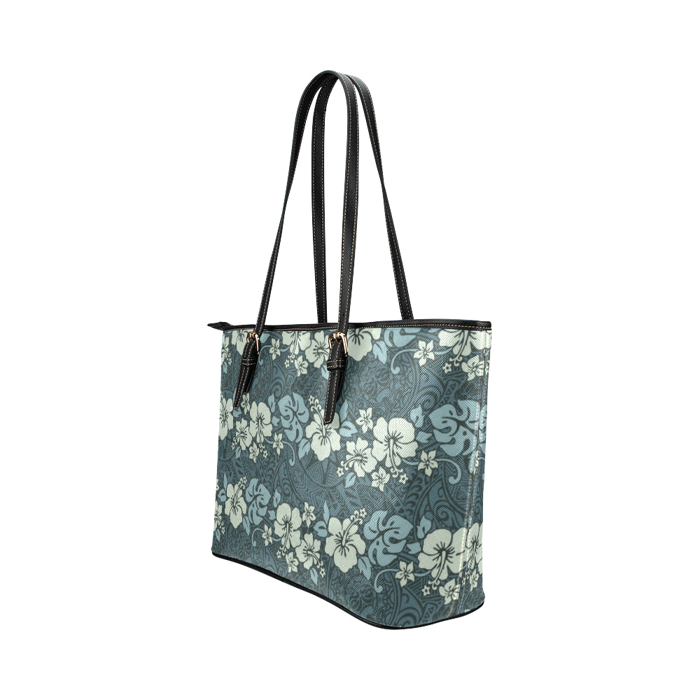 Flower Hawaiian Hibiscus Style Print Pattern Leather Tote Bag