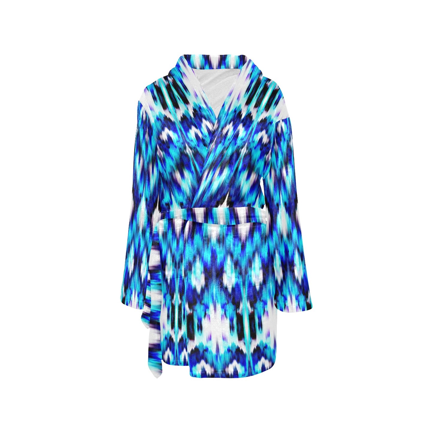 Ikat Blue Pattern Print Design 01 Women's Fleece Robe