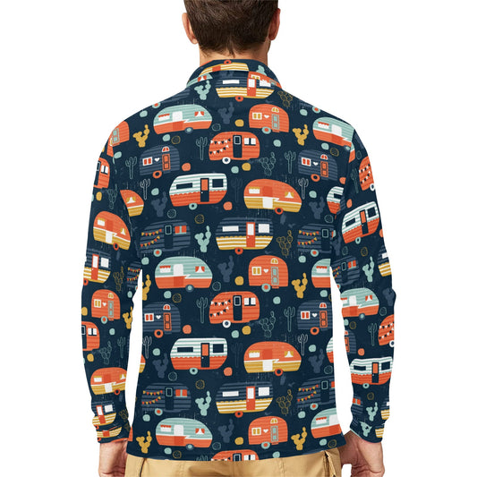 Camper Caravan Print Pattern Long Sleeve Polo Shirt For Men's