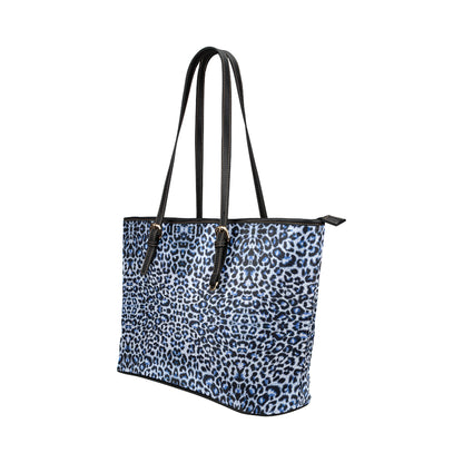 Leopard Blue Skin Print Leather Tote Bag