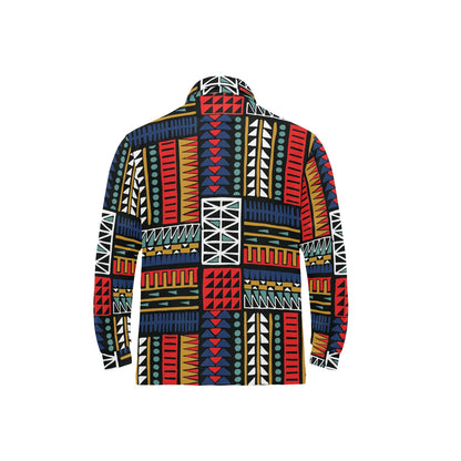 Kente Pattern Print Design 02 Long Sleeve Polo Shirt For Men's