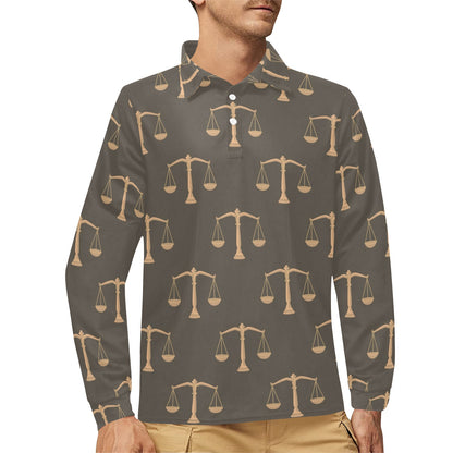 Libra Pattern Print Design 01 Long Sleeve Polo Shirt For Men's