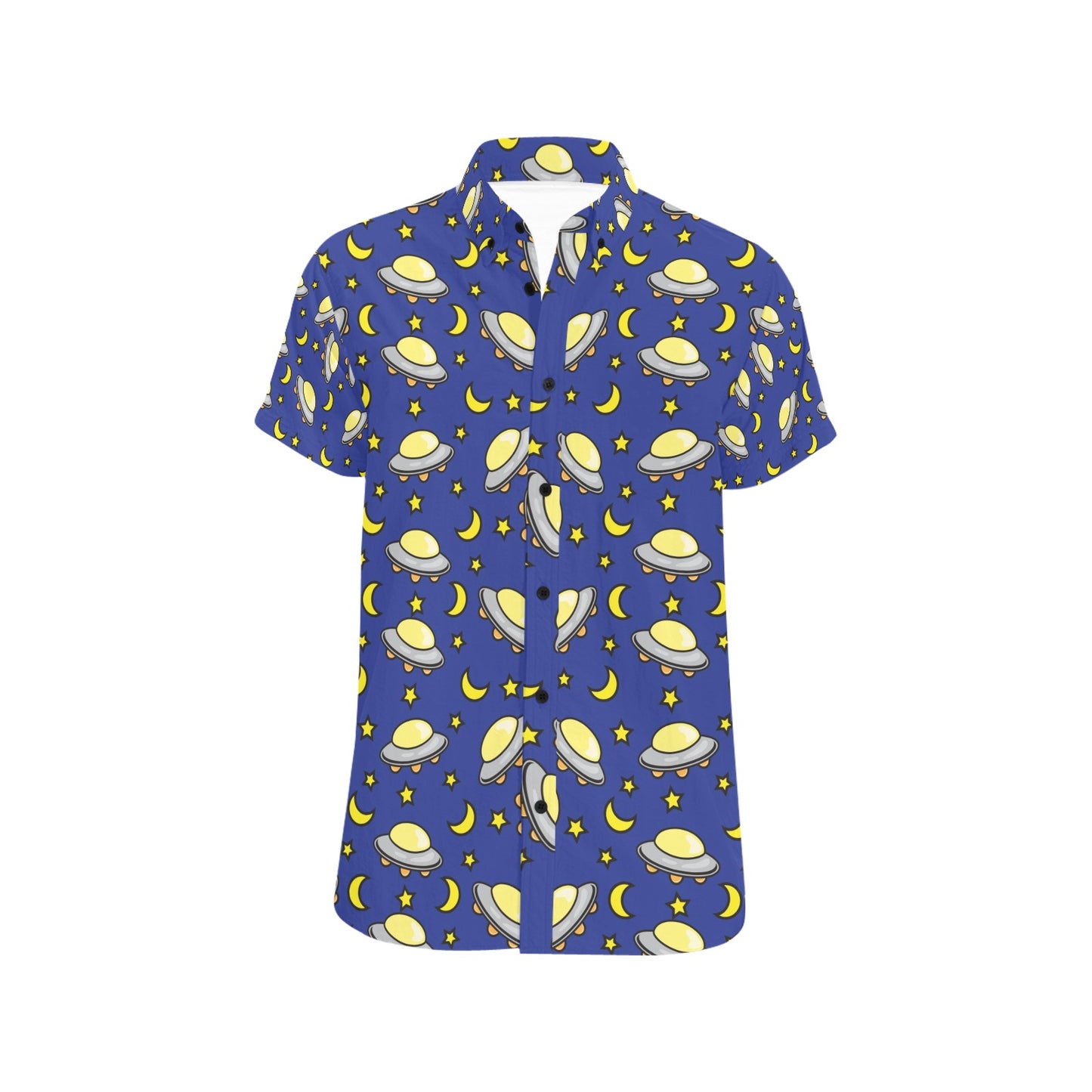 UFO Print Design LKS309 Men Short Sleeve Button Up Shirt