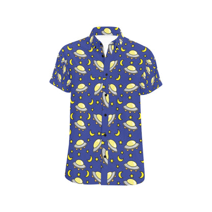 UFO Print Design LKS309 Men Short Sleeve Button Up Shirt