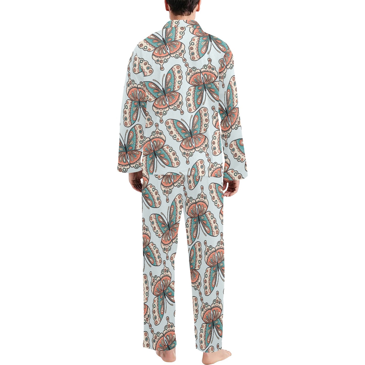 Butterfly Pattern Men's Long Pajama Set