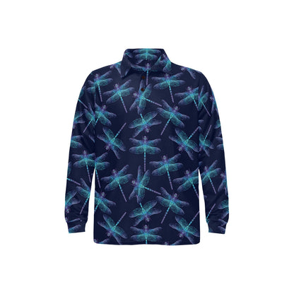 Dragonfly Hand Drawn Style Print Long Sleeve Polo Shirt For Men's