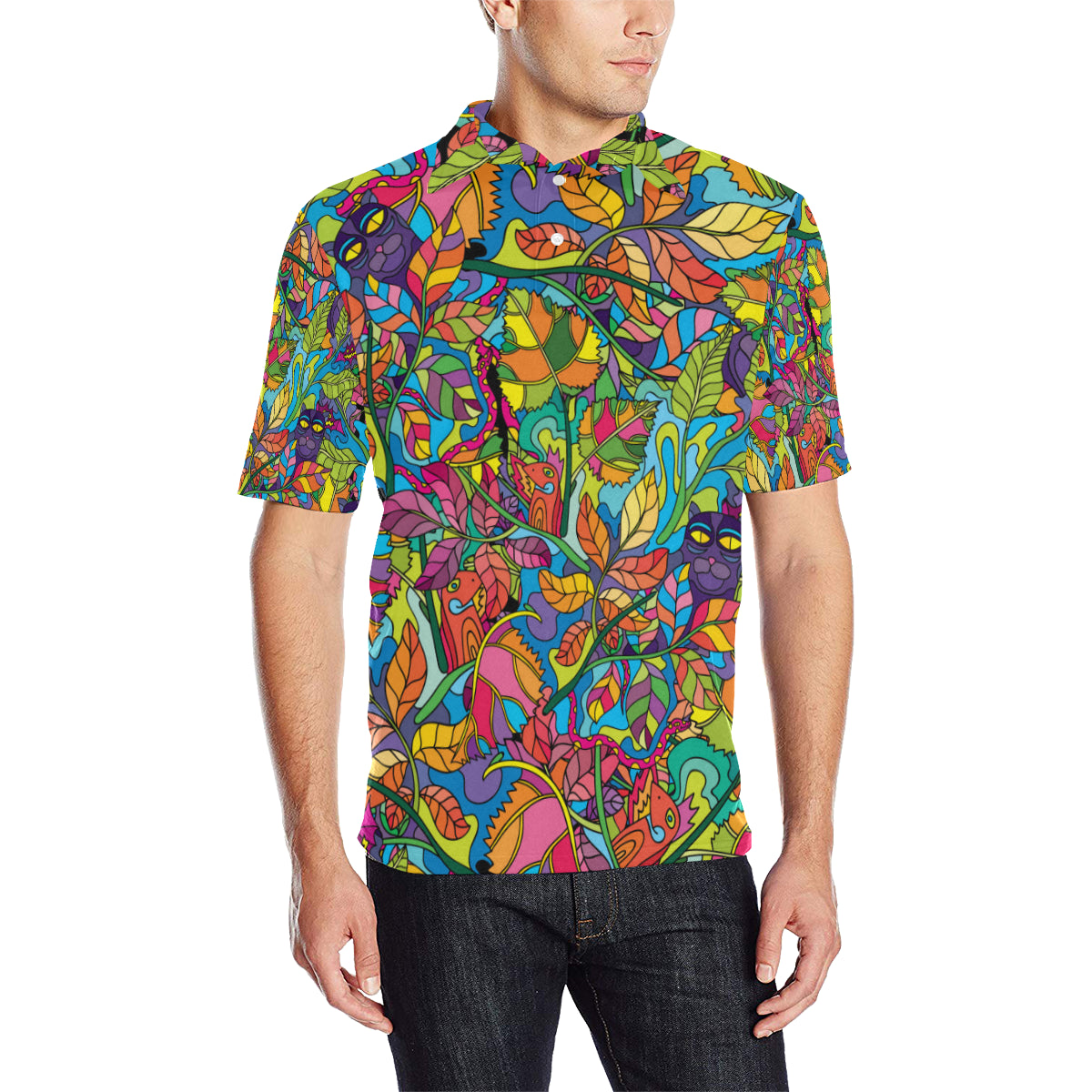 Psychedelic Trippy Flower Print Men Polo Shirt